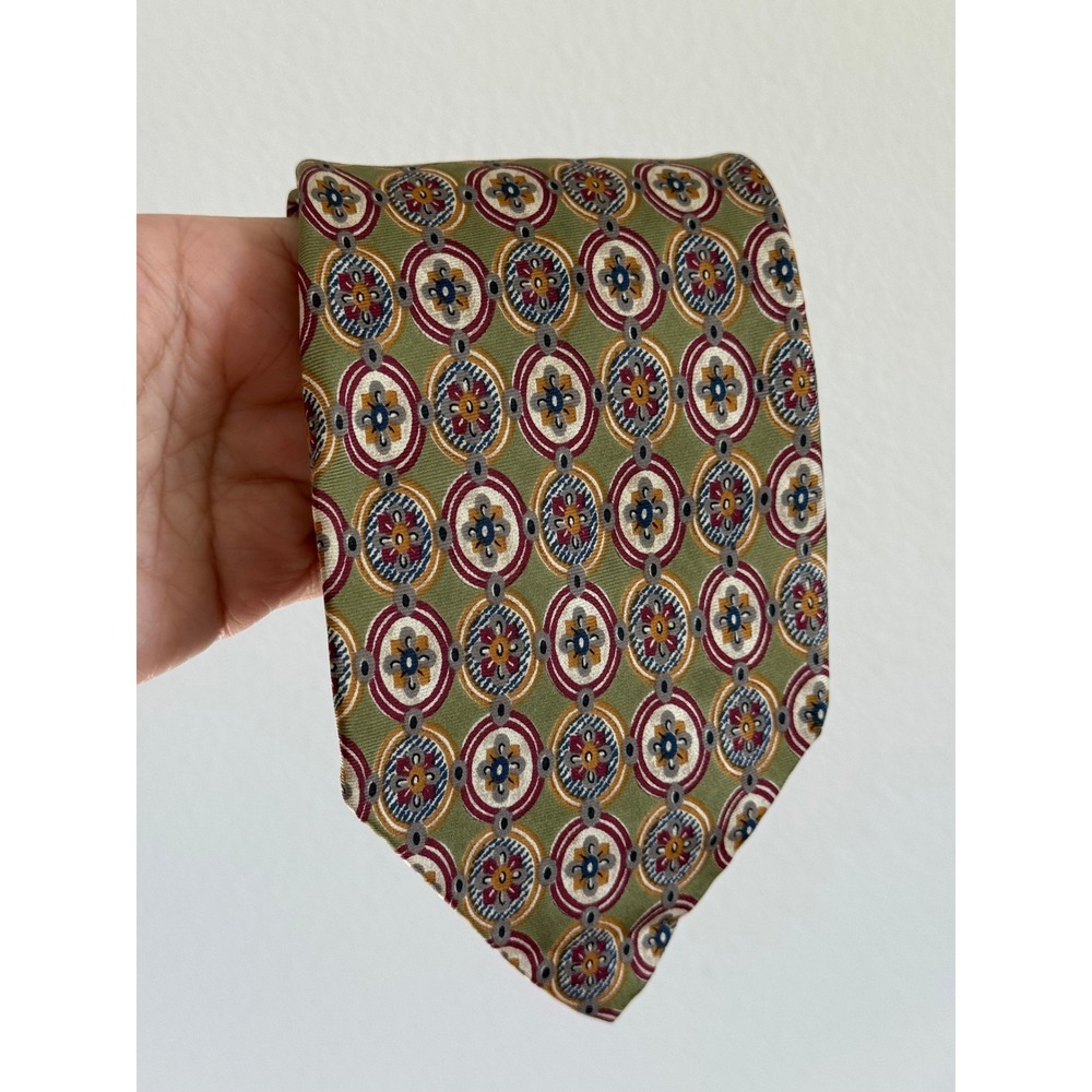 GAP Silk Tie OS Green Geometric Medallion Vintage Classic Preppy Professional